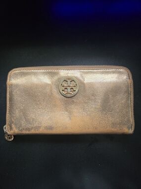 Tory Burch Metallic Gold Zip Around Wallet